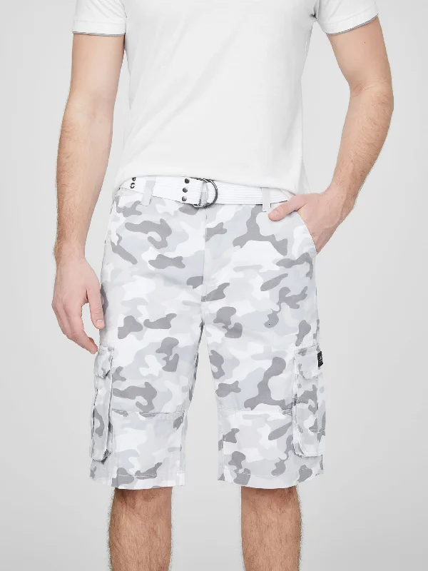 Zippered and Secure Men's Cargo and Travel ShortsKarl White Camo Cargo Shorts