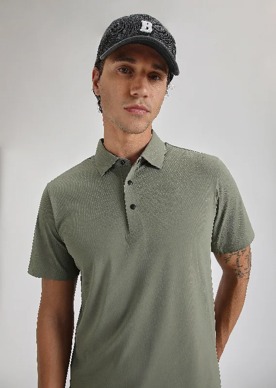 Men's Tailored Shirts for a Professional AppearanceTextured Olive Stitchless Polo T-shirt