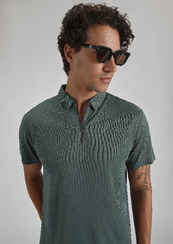 Men's Shirts with Mandarin CollarsTeal Zipper Stitchless Polo T-shirt
