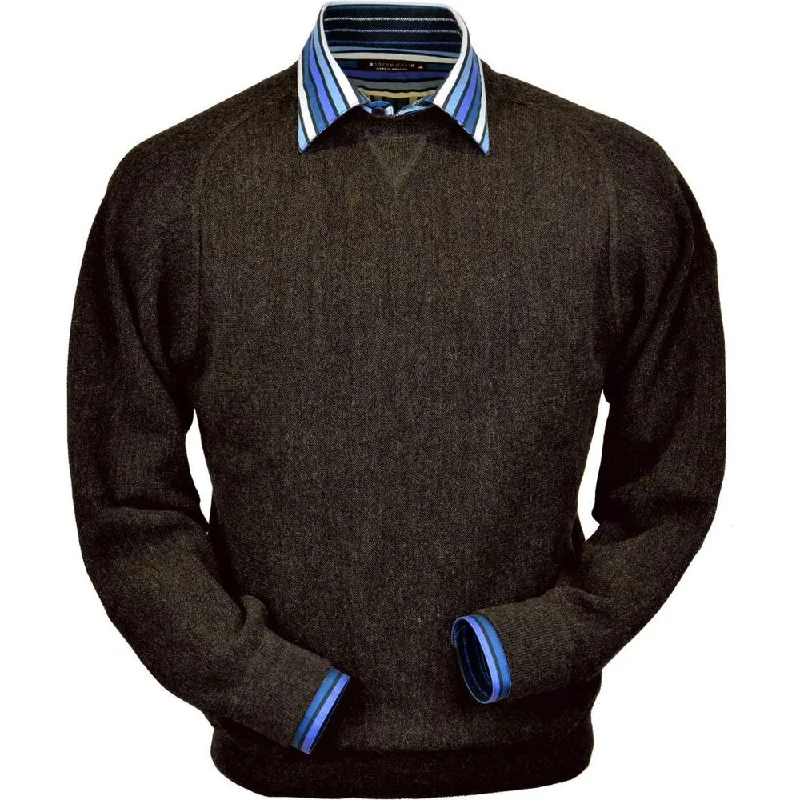 Men's Sweaters with Straight-Cut ShapesBaby Alpaca 'Links Stitch' Sweatshirt-Style Crew Neck Sweater in Light Olive Heather by Peru Unlimited