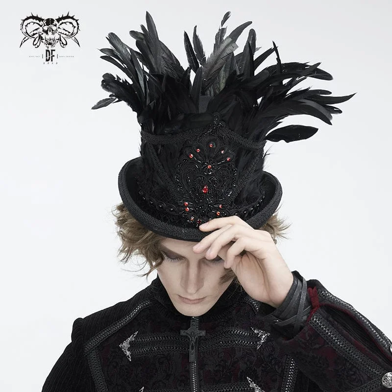 Attractive Bucket HatsMen's Gothic Floral Embroidered Feather Top Hat