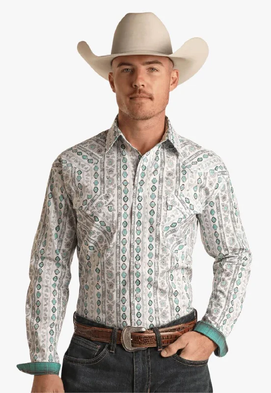 Men's Color-Blocking Shirts for a Statement LookPanhandle Mens Aztec Print Snap Button Long Sleeve Shirt