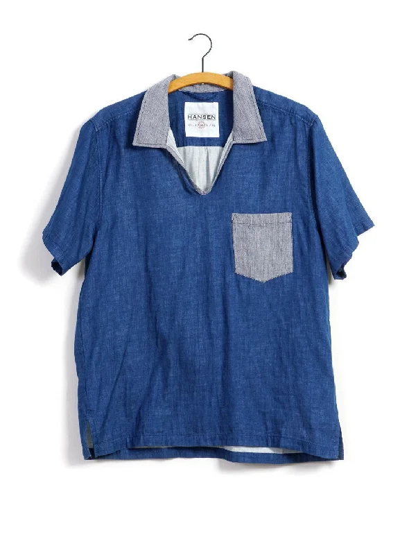 Men's Wrinkle-Free Shirts for Easy CarePHILIP | Short Sleeve Pull-On Shirt | Indigo/Stripe