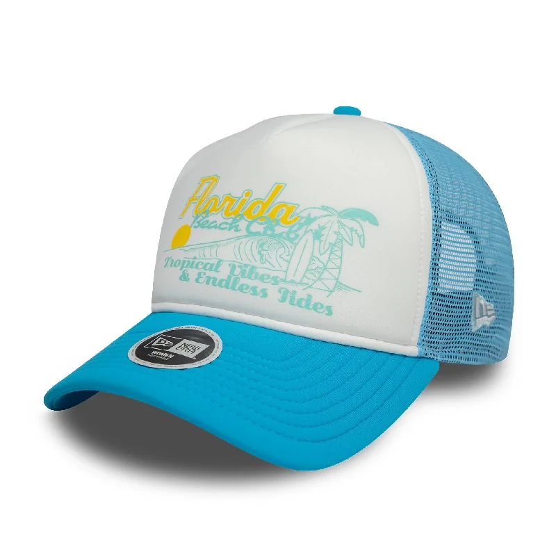 Relaxed Fisherman HatsWomens New Era Foam Bright Blue 9FORTY A-Frame Trucker Adjustable Cap