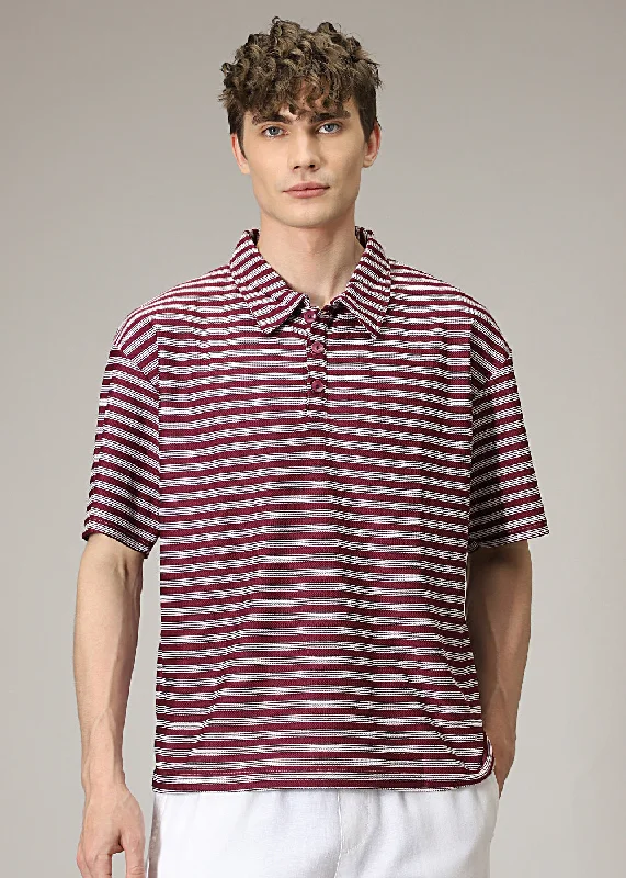 Men's Shirts with Animal PrintsStriped Maroon Oversized Polo  T-shirt