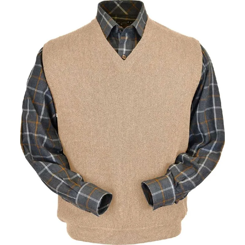 Men's Sweaters with Low-Neck DesignsBaby Alpaca 'Links Stitch' V-Neck Sweater Vest in Beige Heather by Peru Unlimited