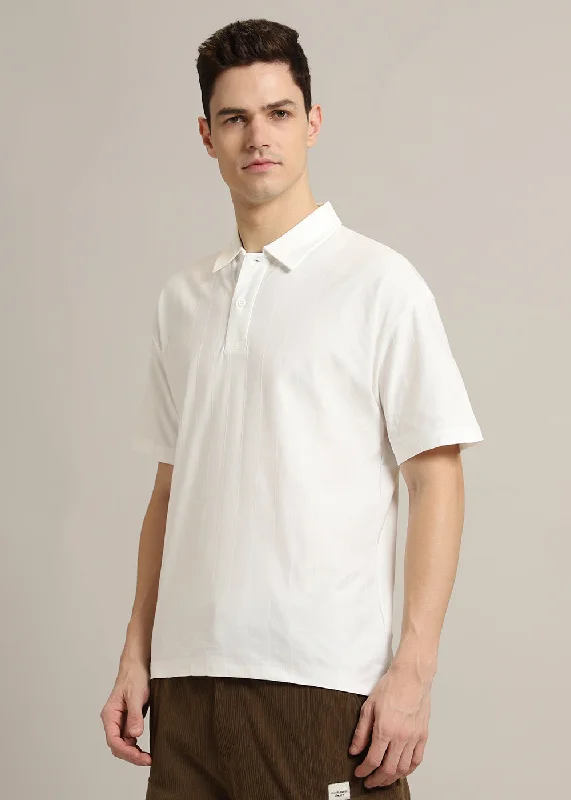 Men's Shirts with Pleated HemlinesStriped White Polo T-Shirt
