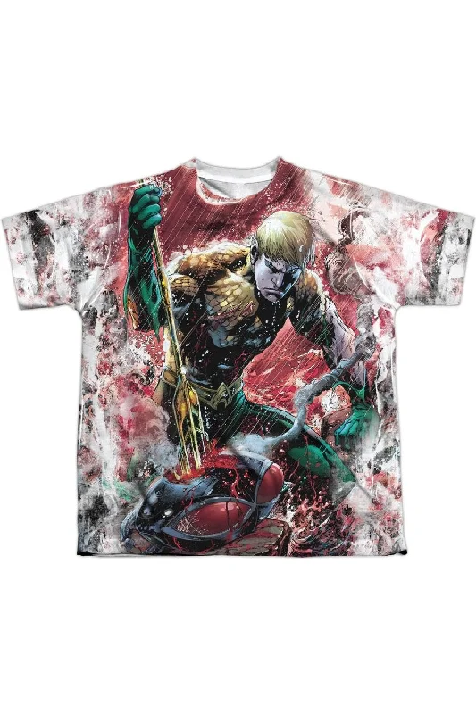 Men's Shirts with Surplice HemlinesJustice League of America Aquaman Vs Manta Short Sleeve Youth Poly Crew Tee / T-Shirt