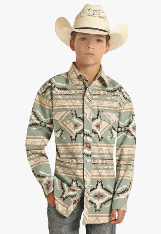 Men's Dressy Casual Shirts for Smart-Casual EventsRock and Roll Boys Aztec Snap Long Sleeve Shirt
