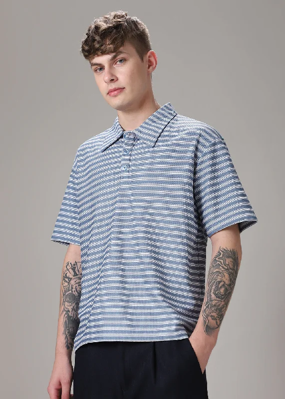 Men's Flowy Shirts for a Relaxed LookStriped Blue Oversized Polo  T-shirt