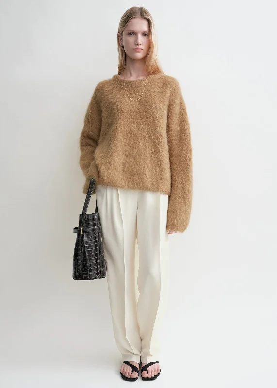 Comfortable Men's Cotton SweatersBoxy alpaca knit camel melange