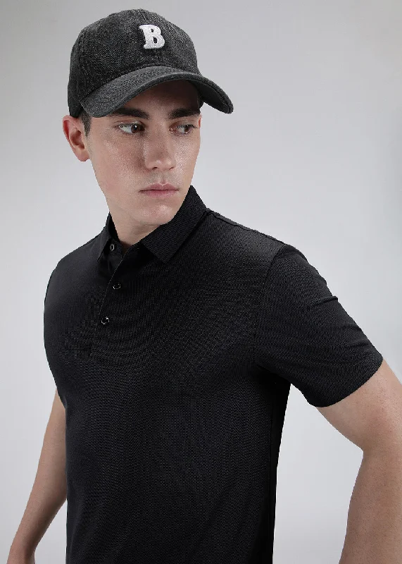 Men's Shirts with Double-Breasted DesignsPatterned Black Stitchless Polo T-shirt