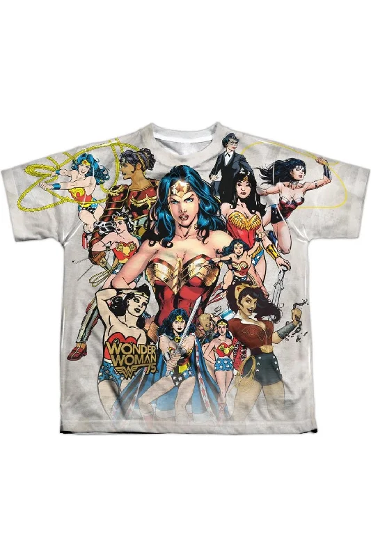 Men's Shirts with Mock NecksWonder Woman 75th Collage Short Sleeve Youth Poly Crew Tee / T-Shirt