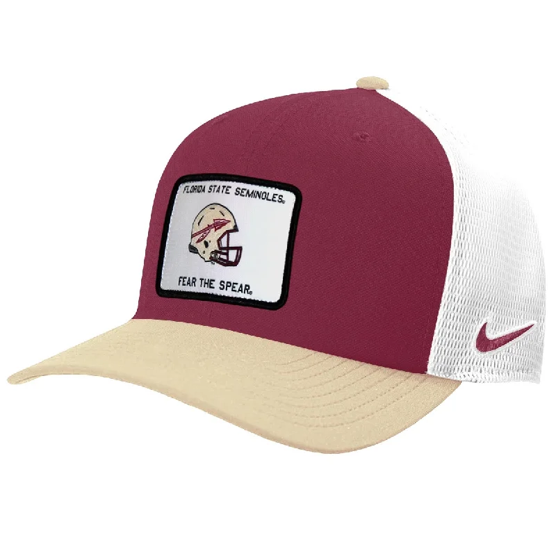 Reversible Bucket HatsNike Men's Florida State Seminoles Fear the Spear Helmet Patch Adjustable Rise Structured Trucker Cap - Garnet/Vegas Gold/White Reversible Bucket HatsNike Men's Florida State Seminoles Fear the Spear Helmet Patch Adjustable Rise Structured Trucker Cap - Garnet/Vegas Gold/White