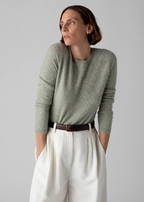 Men's Sweaters with Intarsia DesignsLong Sleeve Crew  in Silk Cashmere  - Light Green