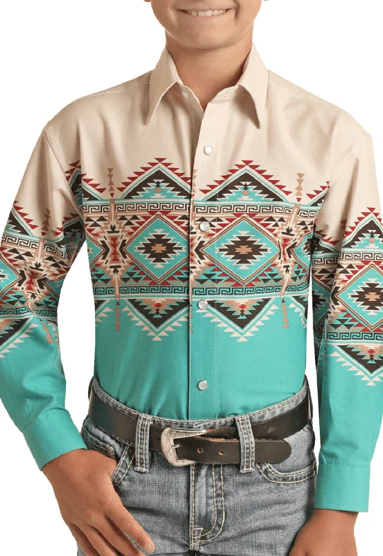 Stylish Men's Graphic T-ShirtsPanhandle Boys Aztec Snap Long Sleeve Shirt