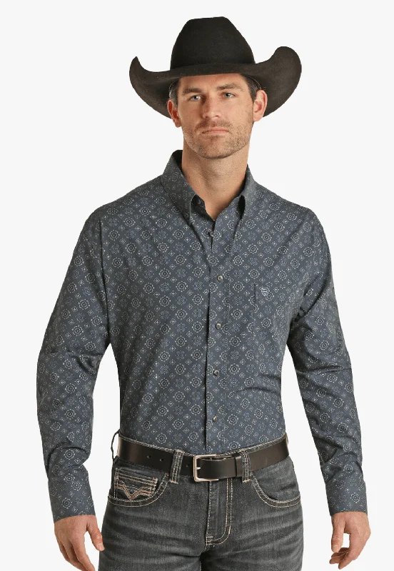 Durable Men's Work ShirtsRock and Rock Mens Medallion Snap Long Sleeve Shirt
