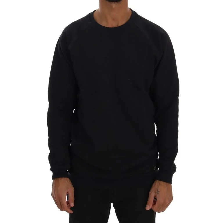 Men's Sweaters with Belt AttachmentsDaniele Alessandrini Chic Dark Blue Crewneck Cotton Men's Sweater