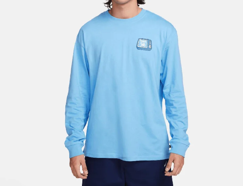 Men's Shirts with Asymmetrical HemlinesSb Brainwash Skate Long Sleeve T-Shirt In University Blue