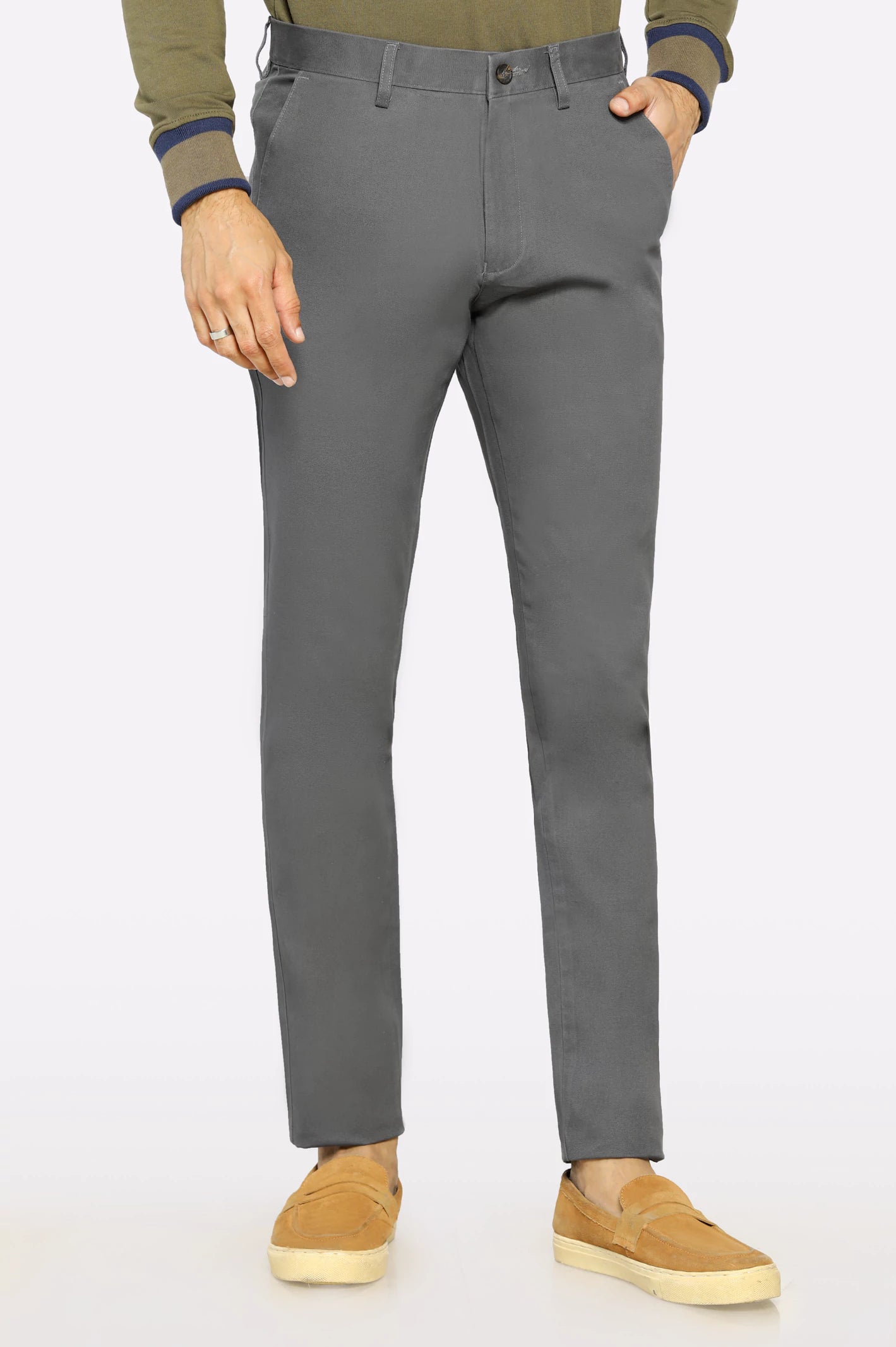 Jeans for Men with a Big BellyGrey Smart Fit Cotton Chino
