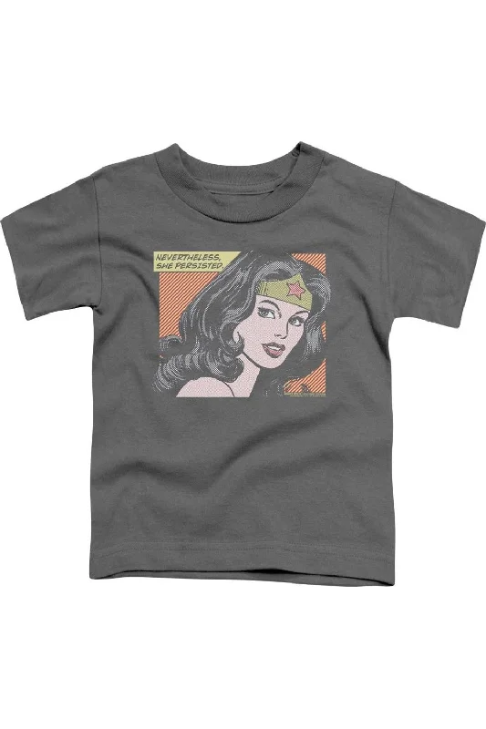 Men's Shirts with Convertible CollarsWonder Woman She Persisted Short Sleeve Juvenile Tee / T-Shirt
