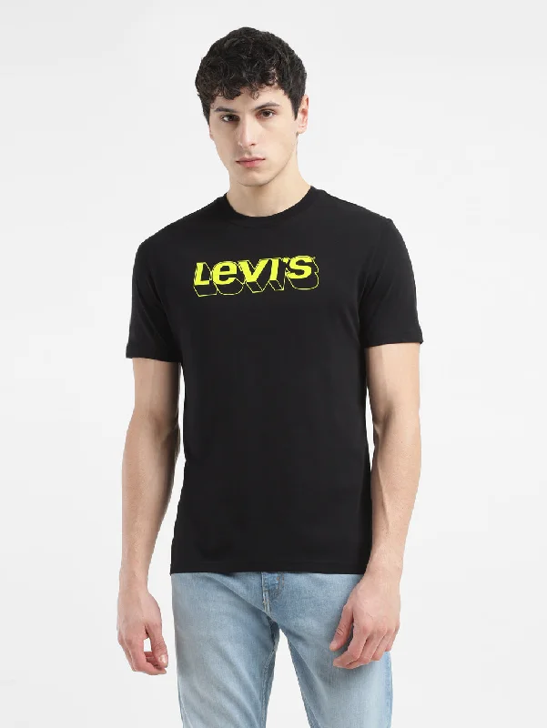 Warm Men's Fleece-Lined TopsMen's Brand Logo Crew Neck T-Shirt