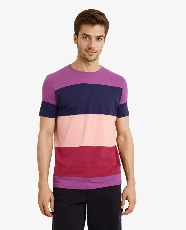 Men's Shirts with Belt AttachmentsRare Rabbit Men's Lemars Purple Cotton Fabric Crew Neck Half Sleeves Slim Fit Colorblock Stripe T-Shirt Men's Shirts with Belt AttachmentsRare Rabbit Men's Lemars Purple Cotton Fabric Crew Neck Half Sleeves Slim Fit Colorblock Stripe T-Shirt