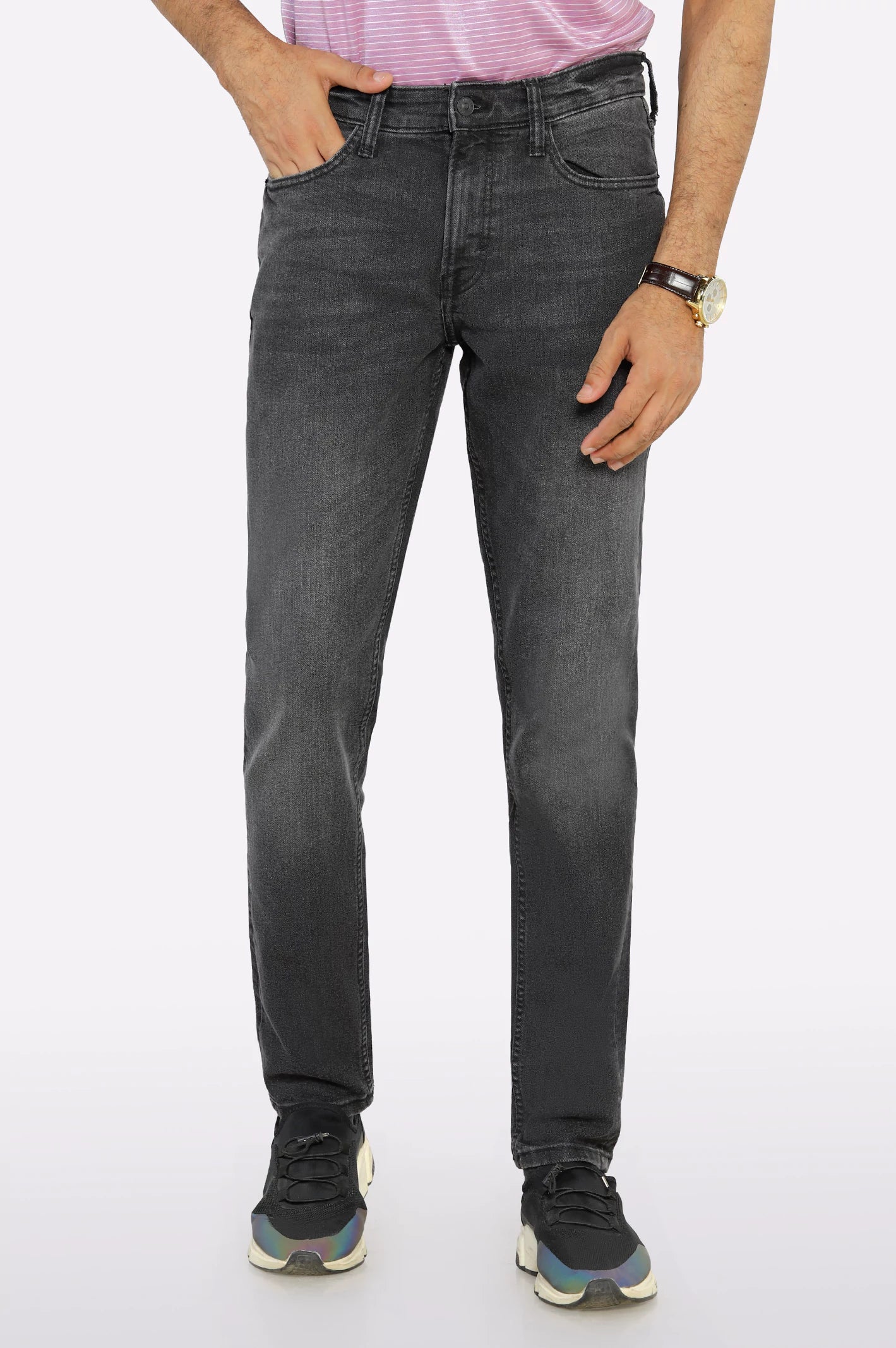 Men's Jeans with Elastic WaistbandsDark Grey Modern Slim Fit Jeans