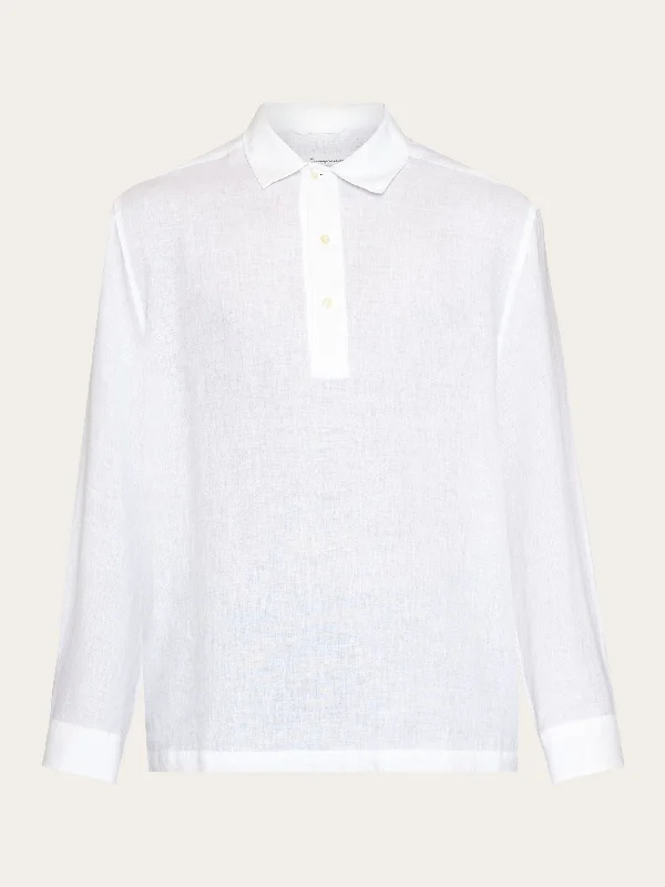 Men's Shirts with Wrinkle-Resistant FabricLoose linen polo shirt - GOTS/Vegan - Bright White