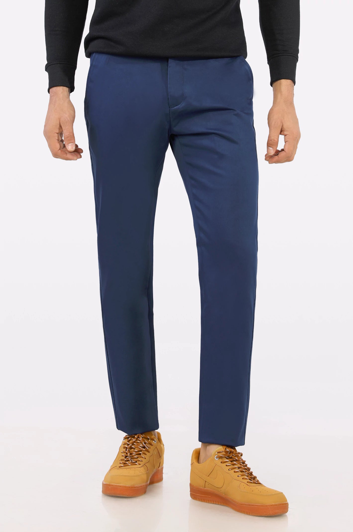 Wide-Leg Men's JeansNavy Blue Smart Fit Cotton Chino