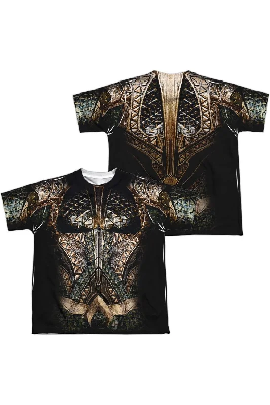 Men's Shirts with Adjustable CuffsJustice League Movie Aquaman Uniform (Front/Back Print) Short Sleeve Youth Poly Crew Tee / T-Shirt