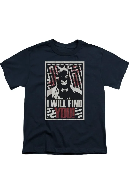 Men's Shirts with Drawstring WaistbandsBatman I Will Fnd You Short Sleeve Youth Tee / T-Shirt