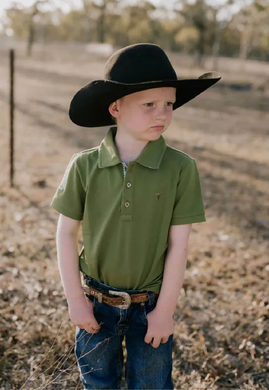 Men's Shirts with Pleated HemlinesLittle Windmill Boys Olive Polo Shirt