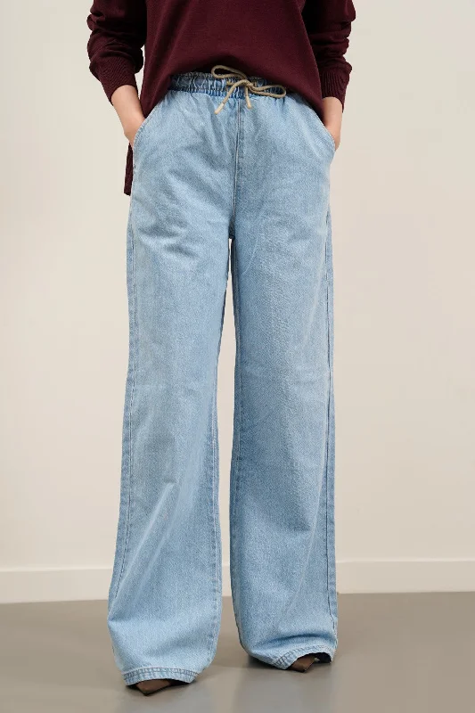 Light Blue Denim Men's JeansSTRETCHY WAIST WIDE JEANS