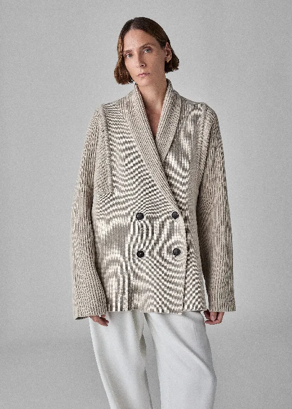 Men's Sweaters with Elastic CuffsDouble Breasted Cardigan in Cotton Knit - Oatmeal