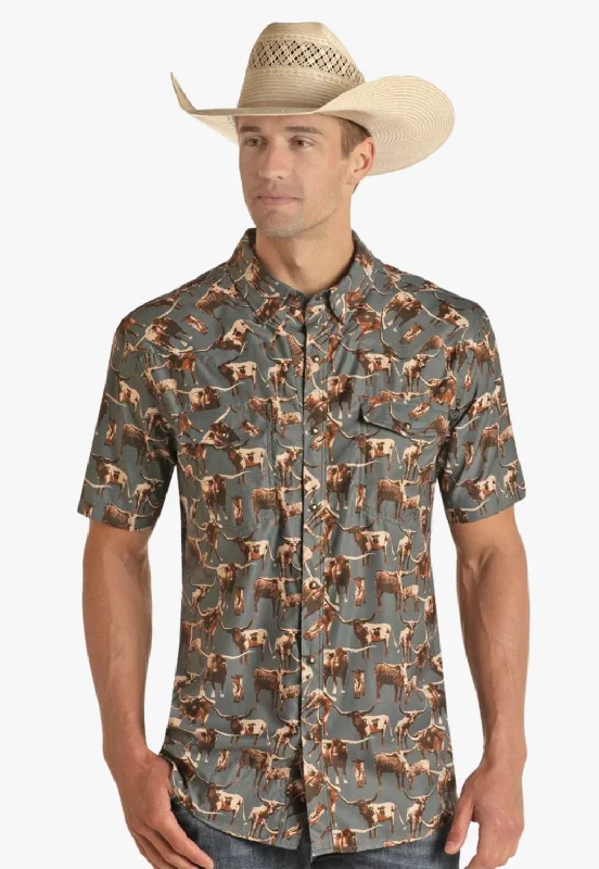 Men's Bamboo Fiber Shirts for Softness and BreathabilityRock and Roll Mens Longhorn Ripstop Snap Short Sleeve Shirt
