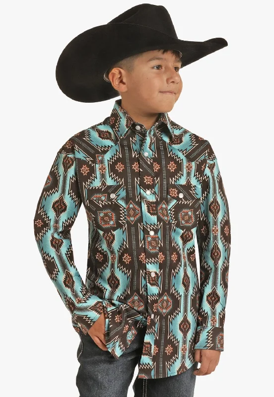 Durable Men's Work ShirtsRock & Roll Boys Aztec Snap Poplin Long Sleeve Shirt