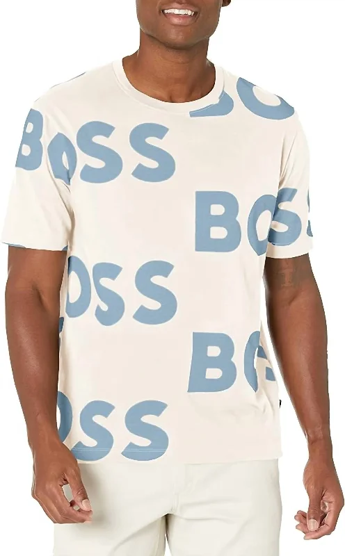 Men's Casual Shirts for Everyday WearAll Over Logo Sort Sleeve Crew Neck Cotton T-Shirt In Almond Beige