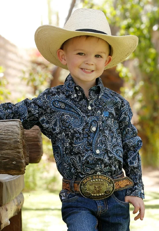 Men's Golf Shirts for On-Course StyleCinch Toddler Boys Paisley Print Button Down Long Sleeve Shirt