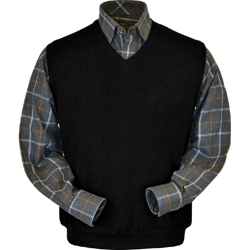 Men's Sweaters in Metallic ColorsBaby Alpaca 'Links Stitch' V-Neck Sweater Vest in Black by Peru Unlimited