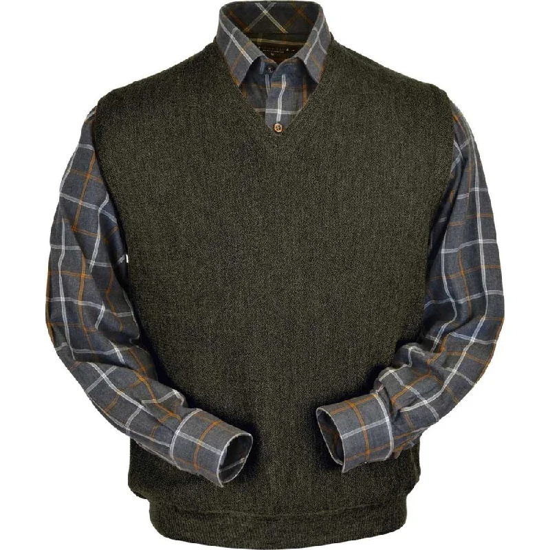 Men's Sweaters with Fair Isle PatternsBaby Alpaca 'Links Stitch' V-Neck Sweater Vest in Leaf Moss Heather by Peru Unlimited