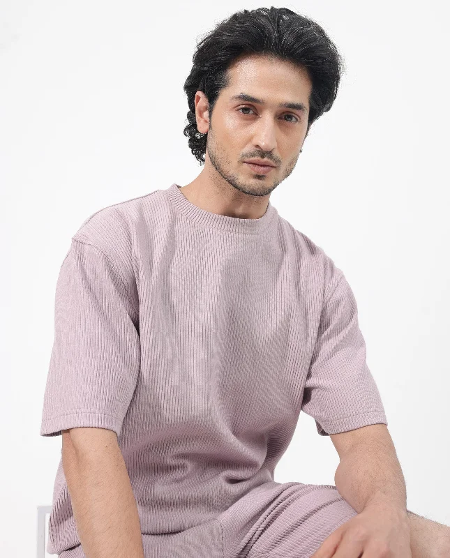 Men's Shirts for HuntingRare Rabbit Men's Breet Dusky Purple Cotton Lycra Fabric Short Sleeve Oversized Fit Solid T-Shirt