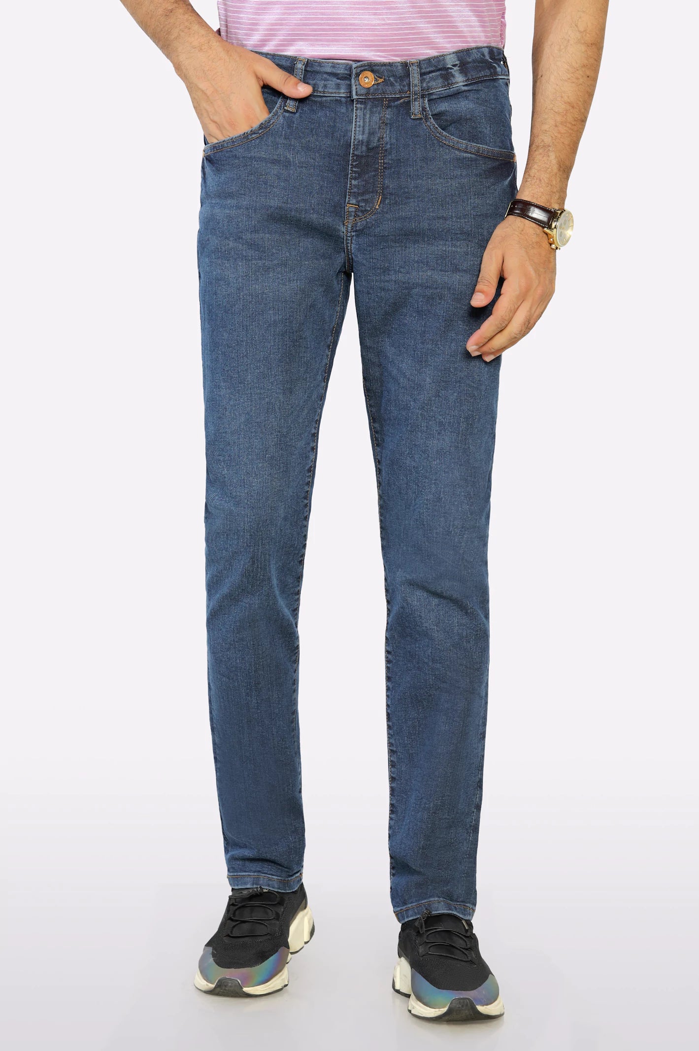 Light Blue Denim Men's JeansDark Blue Modern Slim Fit Jeans