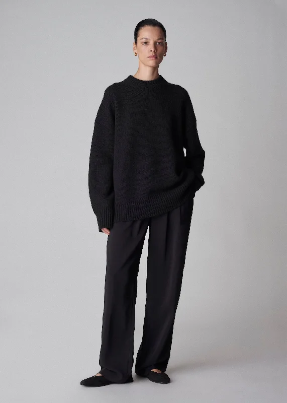 Men's Sweaters with ButtonsBoyfriend Crew Neck in Wool Cashmere - Black