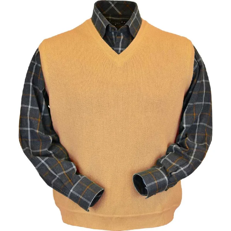 Men's Sweaters with Button-Down PlacketsBaby Alpaca 'Links Stitch' V-Neck Sweater Vest in Melon by Peru Unlimited