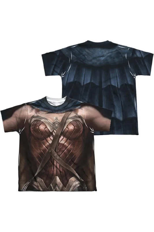 Men's Shirts with Rounded HemlinesBatman V Superman Wonder Woman Uniform (Front/Back Print) Short Sleeve Youth Poly Crew Tee / T-Shirt