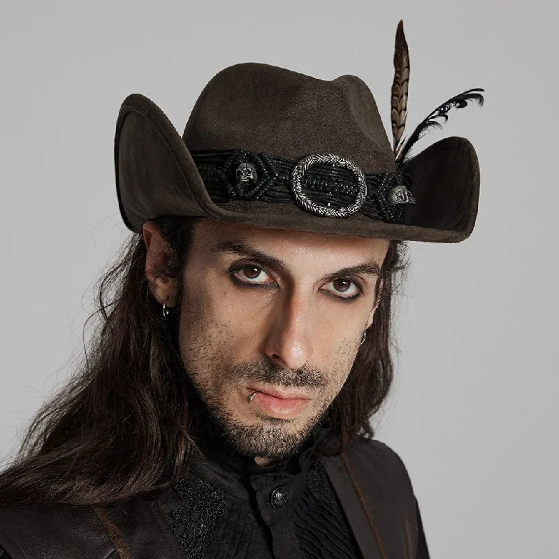 Artistic Derby HatsMen's Punk Tassels Feather Skull Hat Coffee