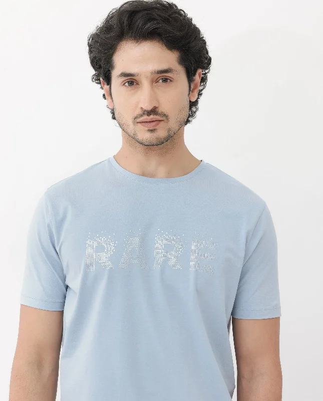 Men's Shirts with Floral PrintsRare Rabbit Mens Eso Light Blue Short Sleeve Graphic Print Regular Fit T-Shirt