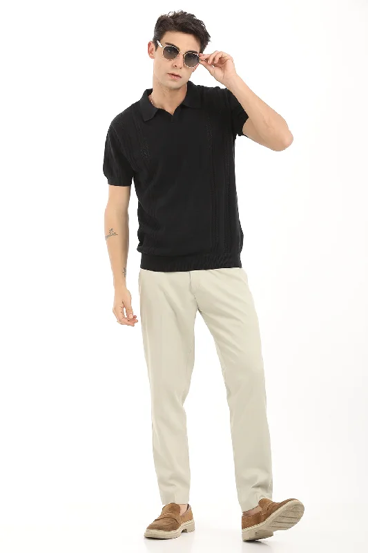 Men's Short-Sleeved ShirtsBlack Stripe Polo T-Shirt