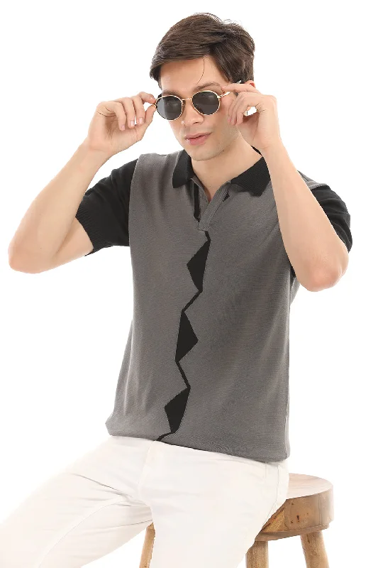 Men's Shirts for Outdoor ActivitiesGray Knit Polo Half Sleeve T-Shirt